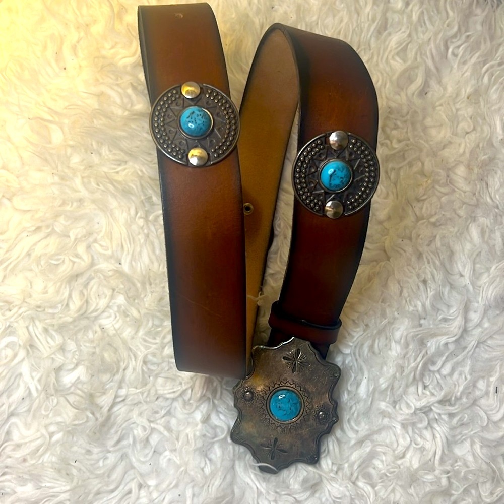 Vintage Handmade belts leather made in Spain with torquise